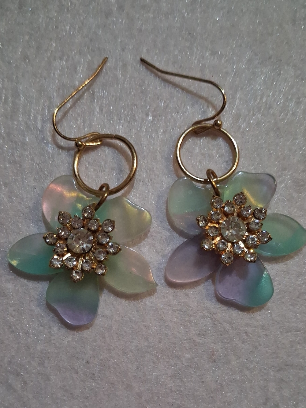 240- Gold Floral Drop Earrings with Iridescent Pastel Petals